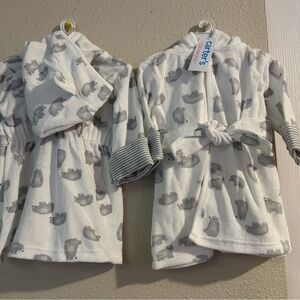 Carter's White and Gray Pajama Robes with Bear Print